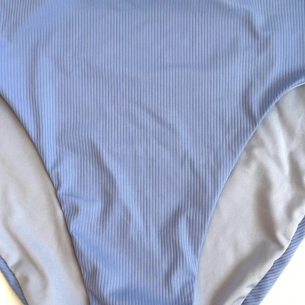 NWT Victoria's Secret Blue Ribbed High Waist Full Coverage Bikini Bottom Sz Lg